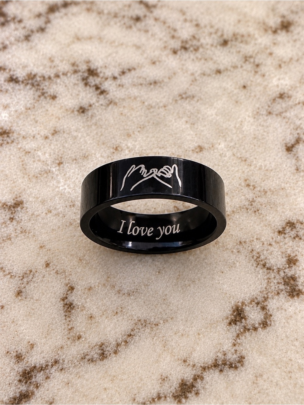 Black 'I Love You' Pinky Promise Stainless Steel Ring